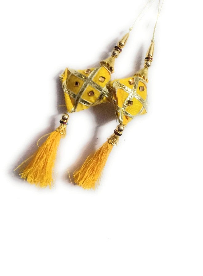 لباس مجموعة من قطعتين من شرابات لاتكان النسائية من ليباس فاشن، مصنوعة من اللؤلؤ الأصفر والذهبي، لتزيين البلوزات والساري والقمصان. - Image 3